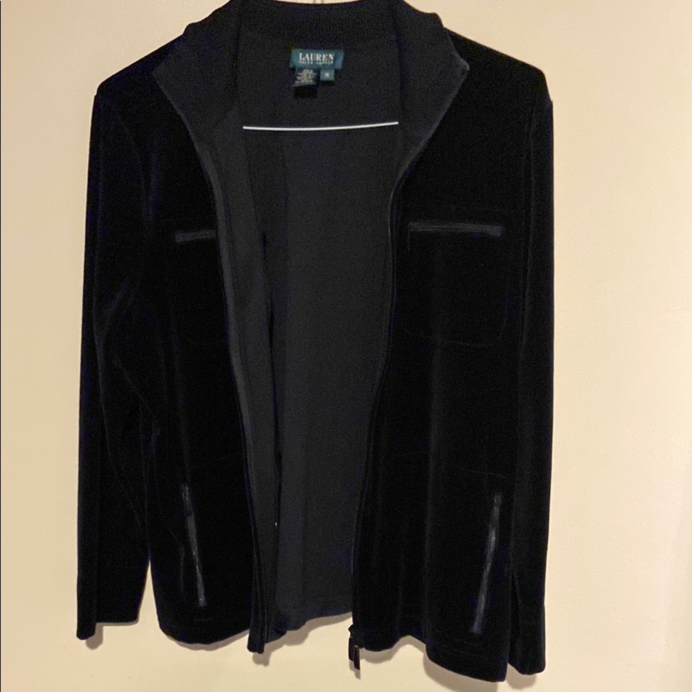 Ralph Lauren Black Blazer Velvet Open Front